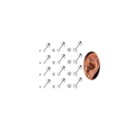 Kakonia 12Pairs 20G Stainless Steel CZ Stud Earrings for Women Men Cartilage Helix Stud Earrings Set Round Cubic Zirconia Screw Flat Back Stud Ear Piercing