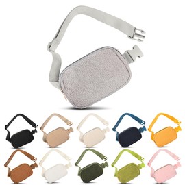 Frenou Fanny Pack Waist Belt Bag Fashion Fanny Women and Men Gift Waist Pack With Adjustable Strap For Travel Running, Fleece Fanny Pack Light Grey, 43.3 inches, 1 Pack Fleece Fanny Pack