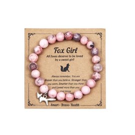 COLORFUL BLING Healing Crystal Beaded Stretch Bracelet Natural Stone Fox Charm Bracelet for Women Men Inspirational Jewelry Birthday Christmas Gifts ﻿-Style 1