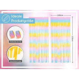 PHENO FLAGS Pack of 2 Rainbow Tinsel Curtain, 1 x 2.5 m - Glittering New Year's Eve Decoration in Sparkling Metallic Look, Tinsel Garland for Your Party