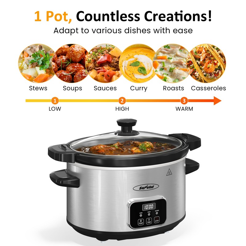 Sunvivi 4QT Programmable Slow Cooker with Locking Lid, Removable Ceramic
