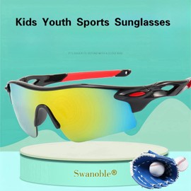 swanoble UV400 2 Sports Sunglasses for Kids Cycling,Light frame Sunglasses for Boys Girls,Youth Softball Baseball Golf, 3pack-black+white/Blue+black/Red
