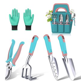 6PCS Gardening Gifts for Women: Garden Tools Set with Hand Rake Pruner Trowel Transplanter and Storage Tote for Planting Weeding and Pruning Mother's Day Birthday Gifts