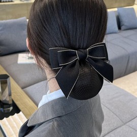 Set of 3 Chignon Net Barrette with Net, BetterJonny Bun Net Ribbon, Large Hair Net, Hair Net Ribbon, Women's Hair Accessories, Hair Clip, Black