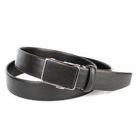 Anthoni Crown A37T10C Men's Leather Belt with One Side Seam, Automatic Metal Buckle with Logo, Width 3.5 cm, Shortenable Belt, Black (Black 010)