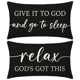 HERHOME Black and White Christian Throw Pillow Covers 12x20 Inch Set of 2 – Relax God’s Got This/Give It to God and Go to Sleep – Inspirational Lumbar Pillowcase for Couch or Bed Decor