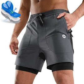 Nepest Mountain Bike Shorts Men's Short MTB Shorts Padded 4D Cycling Shorts Loose with Zip Pocket Bike Shorts, Dark grey/black, L