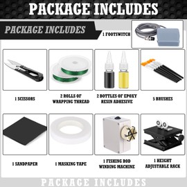 Threlaco 15 Pcs Fishing Rod Repair Kit Includes 3 Pcs Rod Wrapping and Winding Machine Set 2 Thread 1 Tape 5 Brush 1 Scissor 1 Sand Paper Fishing Rod Building Winding Tool