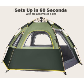 Toogh Camping Tent with Instant Setup, 2/3 Person Weatherproof Tent Easy Quick Set Up in 60 Seconds with Rainfly Backpack Tent for Family Camping & Hiking, Upgraded Ventilation,Center Height 66-inch
