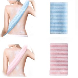 Exfoliating Body Scrubber，2 Pack Back Scrubber for Shower Bath, Japanese Scrub Wash Cloth, Exfoliating Washcloth Towel for Men Women, Body Exfoliator Loofah Luffa Sponge Net Rag Back Washer (Pink & Blue)