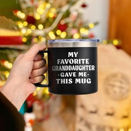 LiqCool Grandparents Grandpa Grandma Christmas Gifts, Funny 14 Oz My Favorite Granddaugher Gave Me This Mug, Unique Birthday New Year Christmas Gifts for Grandpa Grandma from Grandkids(Black-2)