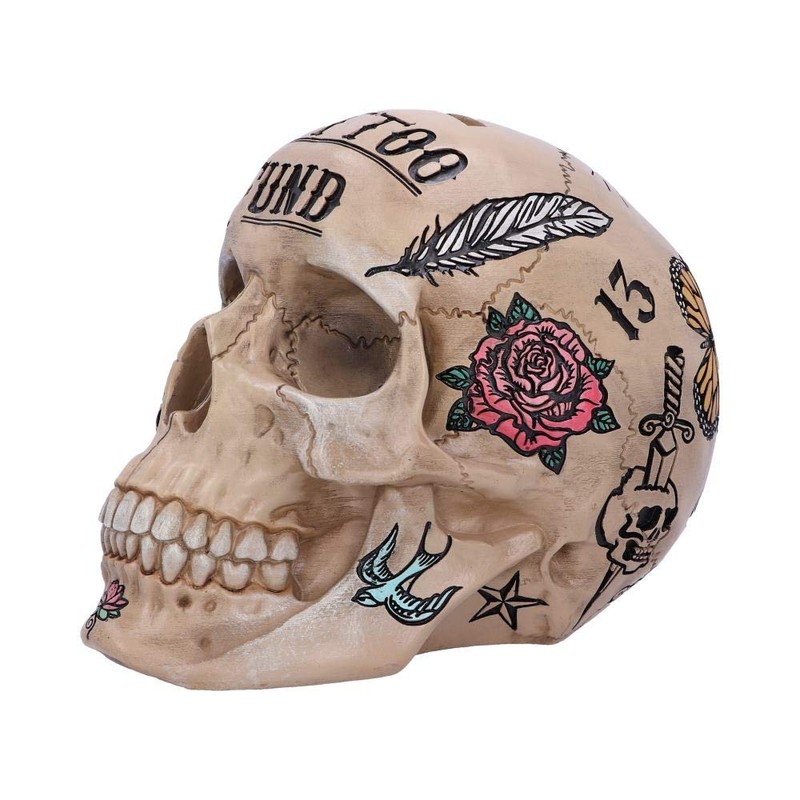 Nemesis Now Natural Bone Coloured Traditional, Tribal Tattoo Fund Skull,