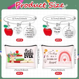 HAOWANWW 6 Sets Teacher Gifts Sets Thank You Teacher Gifts Teacher Appreciation Gift Set Leaving Gifts with 6 Teacher Makeup Bags 6 Teacher Bangle Bracelets for Women Men Birthday Christmas Presents