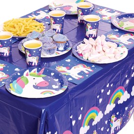 Baker Ross FC975 Rainbow Unicorn Party Table Cover - Pack of 1 Cover, Kids Party Decorations and Birthday Tableware, Rainbow Unicorn Party Table Cover