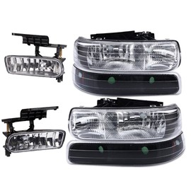 G-PLUS Headlights & Fog Lights Compatible With 1999-2002/Chevy Silverado 1500/2500 2000-2006/Suburban Tahoe 1500 2500 Headlamps & Fog Lamps 6pcs (Black Housing Amber Reflector),faros delanteros