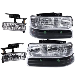 G-PLUS Headlights & Fog Lights Compatible With 1999-2002/Chevy Silverado 1500/2500 2000-2006/Suburban Tahoe 1500 2500 Headlamps & Fog Lamps 6pcs (Black Housing Amber Reflector),faros delanteros