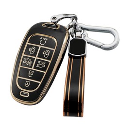 Avgardcat Tpu key fob cover Compatible with 2022 2021 2020 Hyundai Sonata Santa fe Tucson accessories 7 buttons keychain（black）