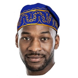 Dupsie's Blue African Kufi Hat with Gold Embroidery