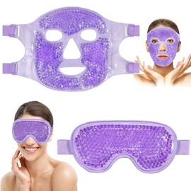 2Pzs Parches para Ojos y Cara Reutilizable, Antifaz de Gel para Ojos Frio y Calor con Respaldo de Felpa Suave, Mascara de Hielo Facial para...        