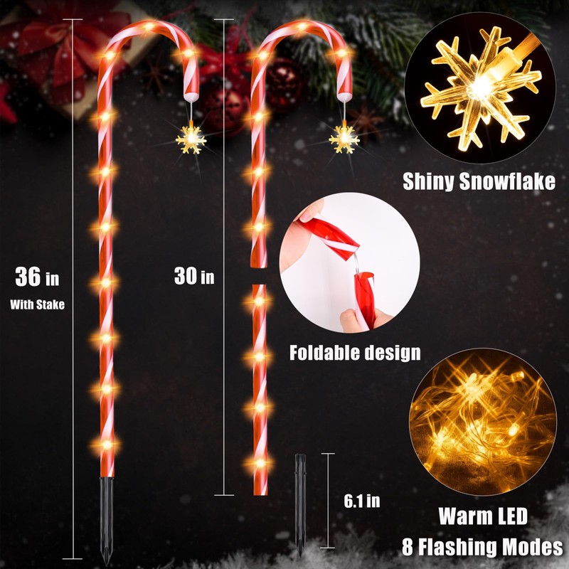 36" Outdoor Christmas Decorations, Auto Timer Real 30" Candy Cane