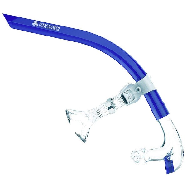 Kraken Aquatics Swim Snorkel for Lap Swimming, Swimmers Training and Pool Therapy Equipment | Quality Adult Center Mount Snorkel with Comfortable Silicone Mouthpiece and One-Way Purge Valve | Blue