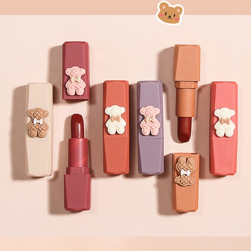HENGFANG Bear Matte Lipstick Velvet Soft Mist 3.8g Lipstick (528#)