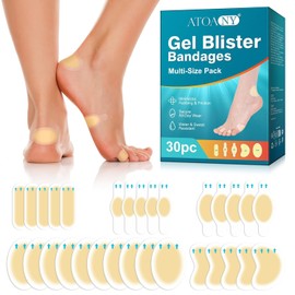 Hydrocolloid Gel Blister Wraps for Feet, Invisible Blister Patches for Heels, Toes and Fingers, Water Resistant Blister Pads for Travel and Daily Life, Pack of 30