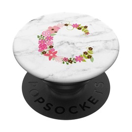 WHITE MARBLE PHONE GRIP PINK LETTER C INITIAL - C LETTER C