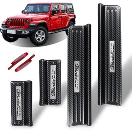 Rowa Door Sill Guards for Jeep 2018-2025 Wrangler JL JLU & 2020-2025 Gladiator JT, Carbon Fiber Pattern 304 Stainless Steel Door Entry Guard Full Coverage for Door Sill Protector (Patent Design)