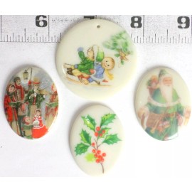 Unbranded 4 Vintage L-XL Porcelain Colorful Christmas Santa Caroler Kid Cameo Cabochon P52