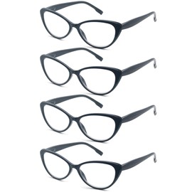 OLOMEE Black Cat Eye Reading Glasses Women +1.25 Stylish Lightweight Readers Modern Cateye Cheaters Glasses 4 Pack Spring Hinges Comfortable Fit