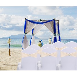 JKDMJF Stretch Spandex Ivory Chair Sashes Bows 50 Pack Universal Chair Bands with Silver Buckle for Wedding Party Engagement Banquets Bridal Shower Events Decorations