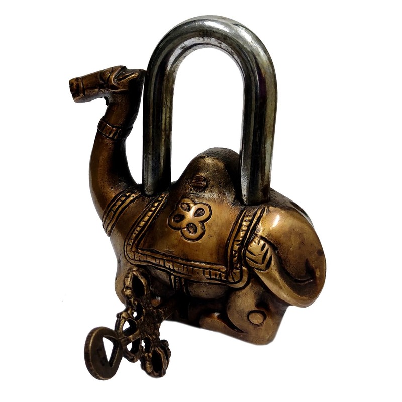 Purpledip Brass Padlock/Lock in Antique Handmade Camel Shape for Security