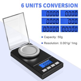 Fuzion Milligram Scale 50g/0.001g, Portable Jewelry Scale .001 Gram Accuracy, Mg Scale, Powder Scale, Microgram Scale, Milligram Scale for Powder with Tray/Tweezers/Calibration Weight