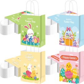 Harloon 100 Pieces Easter Gift Bags Bulk Easter Bags for Treats Bunny Egg Chicken Candy Bags with Handle Easter Party Favor Bags Easter Candy Goody Bags for Easter Party Supplies Decoration