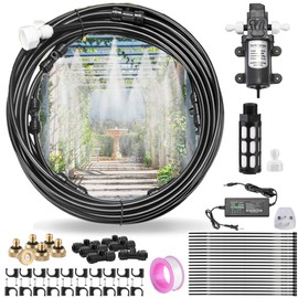 CozyCabin Outdoor Misting Cooling System with Pump - 20ft (6m) Misting Line with Filter + 6 Brass Mist Nozzles (3/4") for Patio Garden Greenhouse Watering Distribution System (6m (20ft))