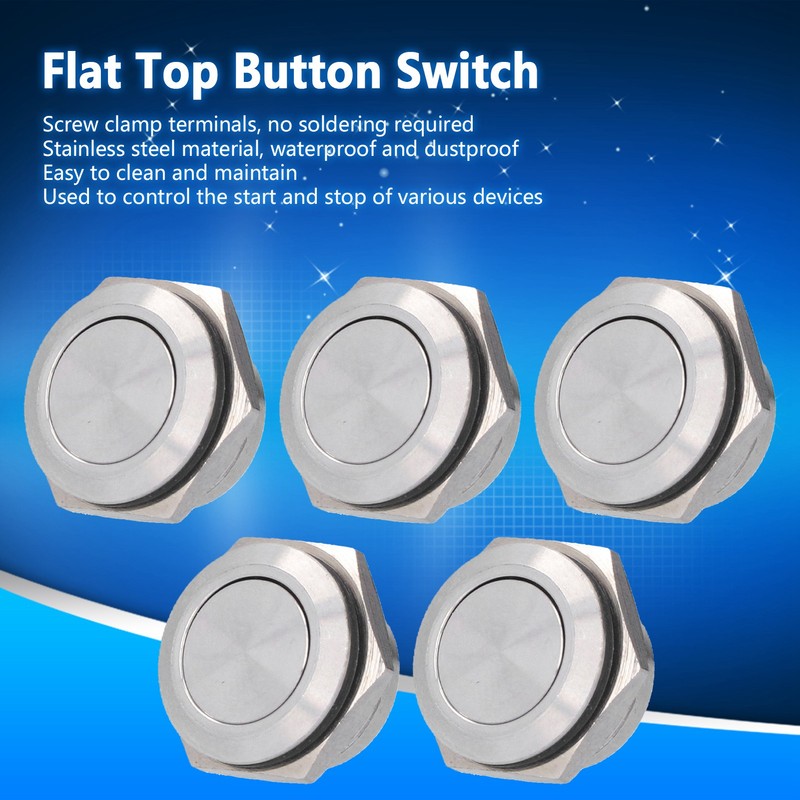 5Pcs Flat Top Button Switch Stainless Steel Waterproof Screw Terminal