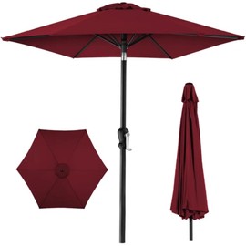 10ft Hexagonal Market Umbrella Outdoor Patio with Crank Lift & Push Button Tilt | Solid 6-Rib Steel Frame, UV-Resistant & Waterproof Patio Umbrella, Wind Vent, Burgundy Red Color