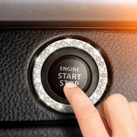 2 PCS Crystal Rhinestone Car Engine Start Stop Decoration Ring,Bling Car Accessories for Women, Push to Start Button, Key Ignition Starter & Knob Bling Ring (White/Single Ring)