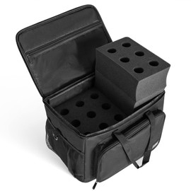 IBIVIVIC 15 Slots Wireless Microphone Case with Foam, 1680D Heavy Duty Oxford Fabric Microphone Bag Fits Wireless Microphones and Stage Mics, with Shoulder Strap
