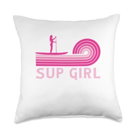 Stand Up Paddle Board Gifts & Apparel Girl SUP Paddle Board Throw Pillow, 18x18, Multicolor