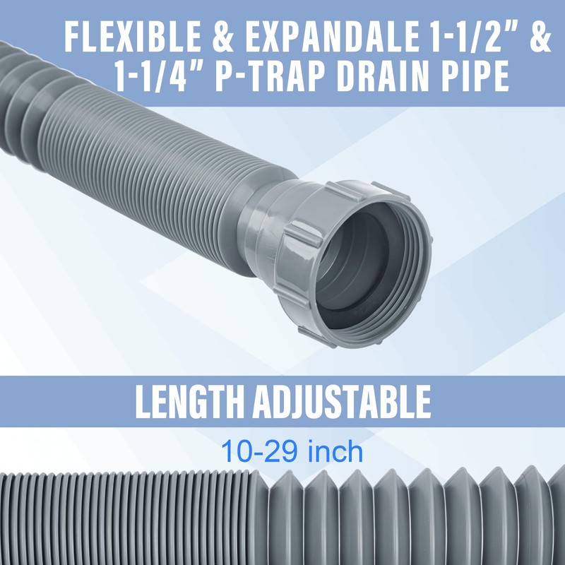 Flexible P-Trap for Kitchen Sink, 1-1/2 and 1-1/4 inch Drain