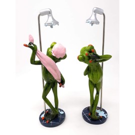 Cute Frog in the Shower with Shower Cap Decorative Figure Decorative Figure Bathroom