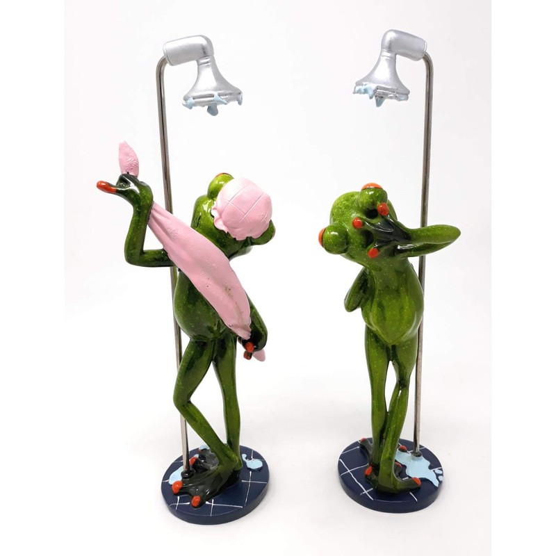 Cute Frog in the Shower with Shower Cap Decorative Figure