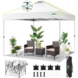 COBIZI 10x10 Pop Up Canopy One Push Party Tent with Air Vent Waterproof Commercial Outdoor Patio Gazebo for Parties Camping Shade Events Garden, 3 Adjustable Height, Carry Bag, Sandbag, Stakes, White