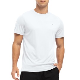 YSENTO Mens Rash Guards UV Swim Tops Rash Vest Quick Dry UPF 50+ Short Sleeve Running Sports Gym Tops(White,3XL)