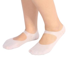 Calcetines hidratantes de gel de silicona, protector antigrietas, herramienta de cuidado de pies, calcetines de prevención para aliviar la fascitis plantar, dolor de talón, espolón óseo, suaviza la piel muerta, piel seca agrietada (L-blanco)