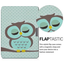 kwmobile Case Compatible with Kobo Aura Edition 2 Case - eReader Cover - Sleeping Owl Turquoise/Brown/Mint