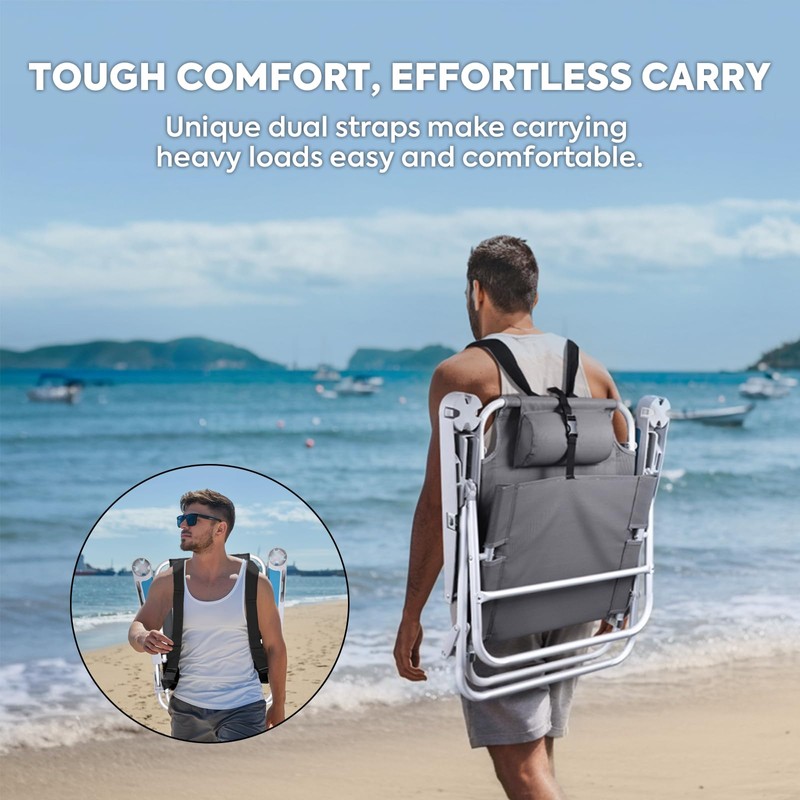 ICECO Backpacking Beach Chairs for Adults, 5 Positions Reclining Chair,