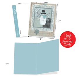 The Best Card Company - 10 Snowman Christmas Cards Blank - Bulk Box of Notecards with Envelopes, Assortment (4 x 5.12 Inch) - Snow Angels M6731XSB